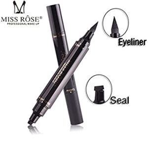 Miss Rose Makeup 2 In 1 Black Liquid Eyeliner Pen & Seal Eyebrow Waterproof Eye Liner Pencil with Stamp