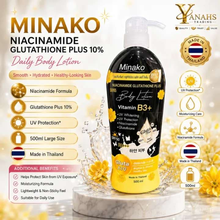 Minako Niacinamide Glutathione Plus 10% Daily Body Lotion (500ml)