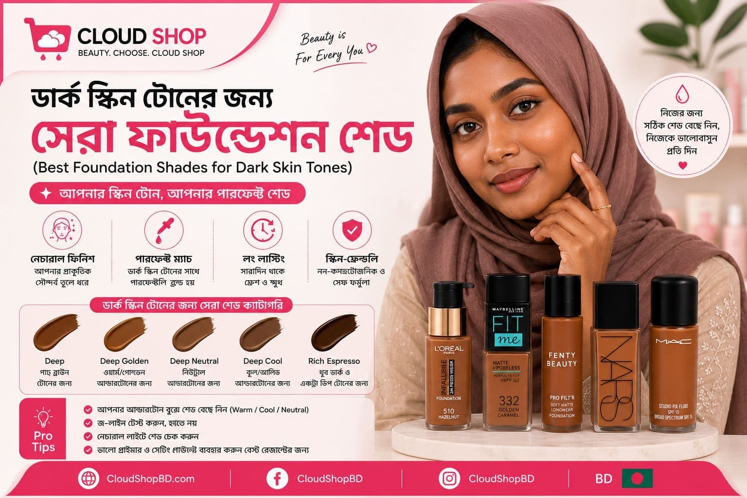 ডার্ক স্কিন টোনের জন্য সেরা ফাউন্ডেশন শেড (Best Foundation Shades for Dark Skin Tones)