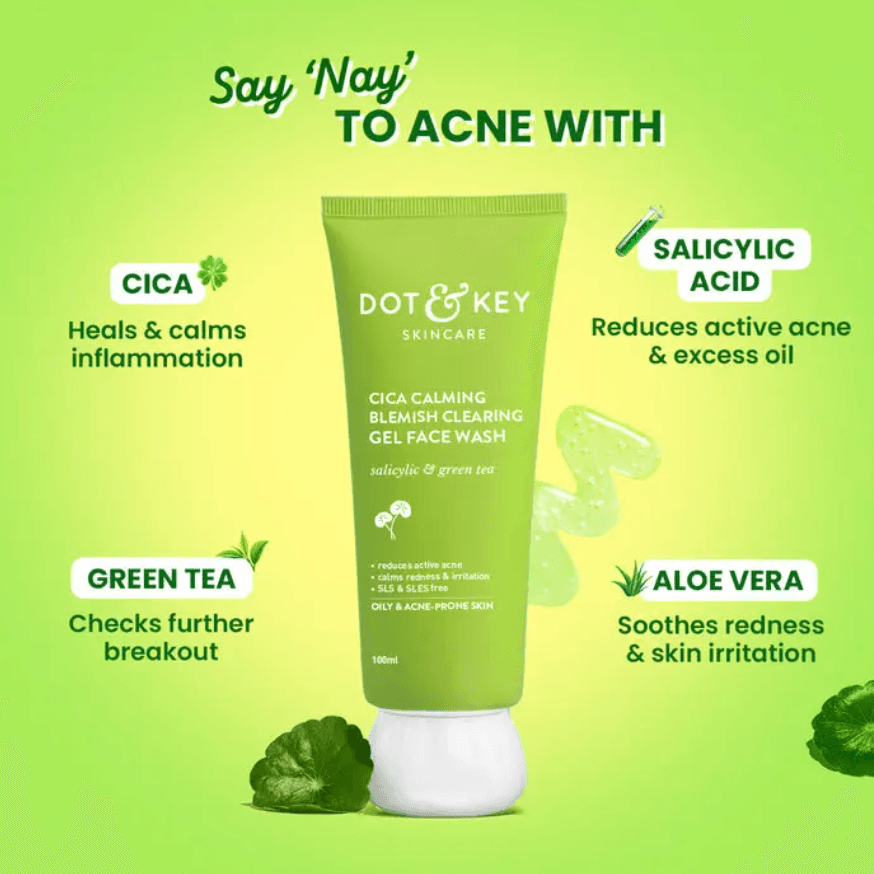 Dot & Key Cica Calming Blemish Clearing Gel Face Wash for Oily & Acne Prone Skin – 100ml