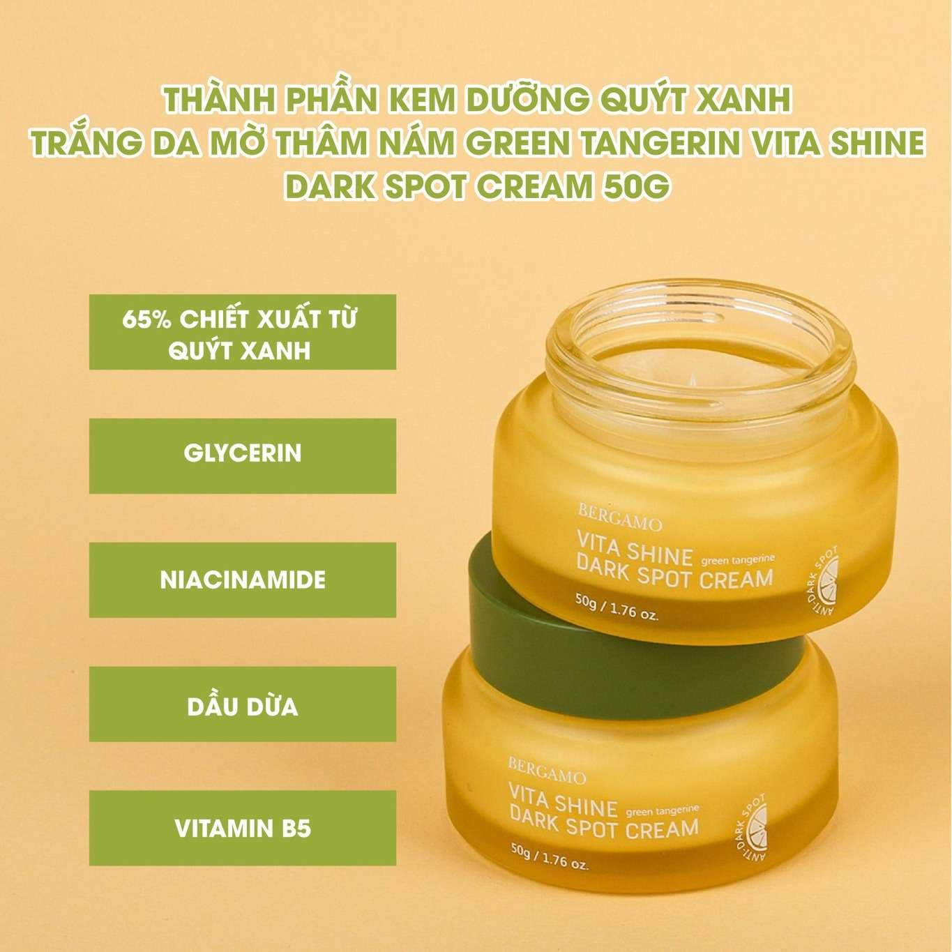 BERGAMO Green Tangerine Vita Shine Dark Spot Cream – 50g 4