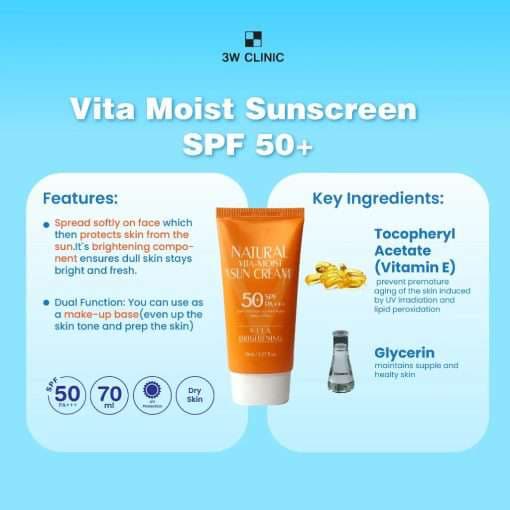 3W Clinic Natural Vita-Moist Sun Cream SPF 50+ PA+++ 2