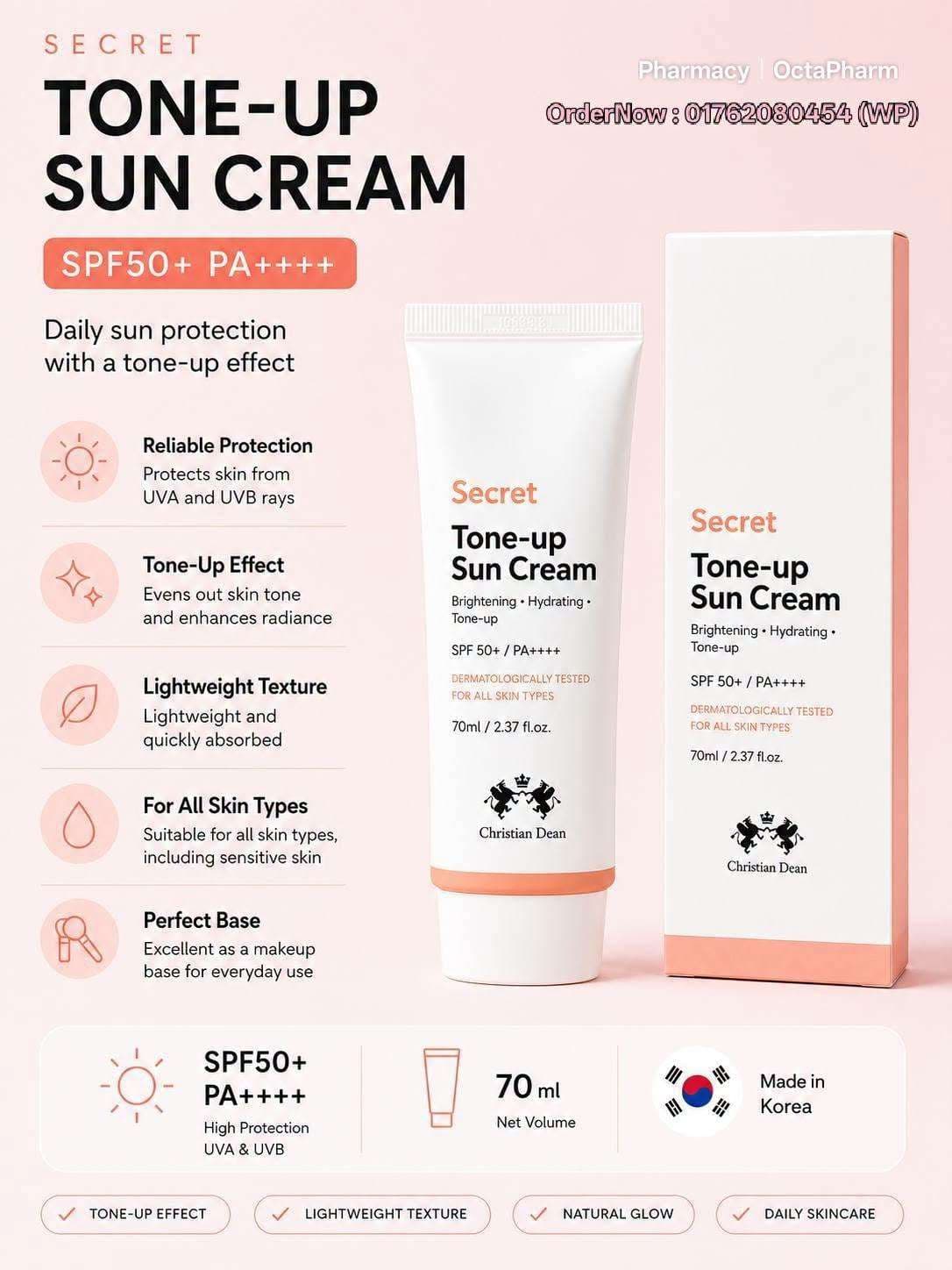 Christian Dean Secret Tone-up Sun Cream SPF 50+ PA+++ 3