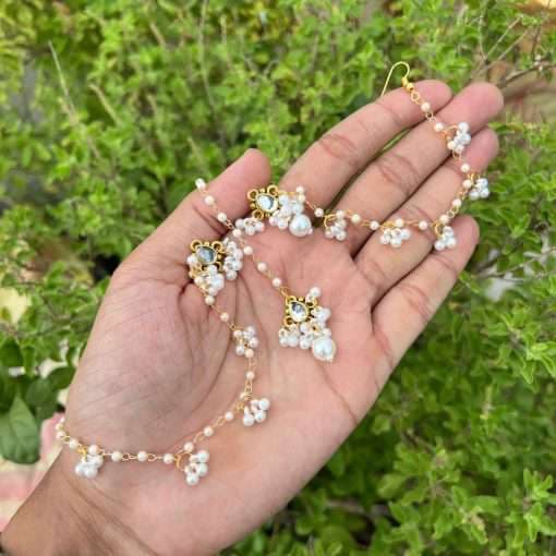 Handcrafted Pearl & Gold Kundan Hair Vine