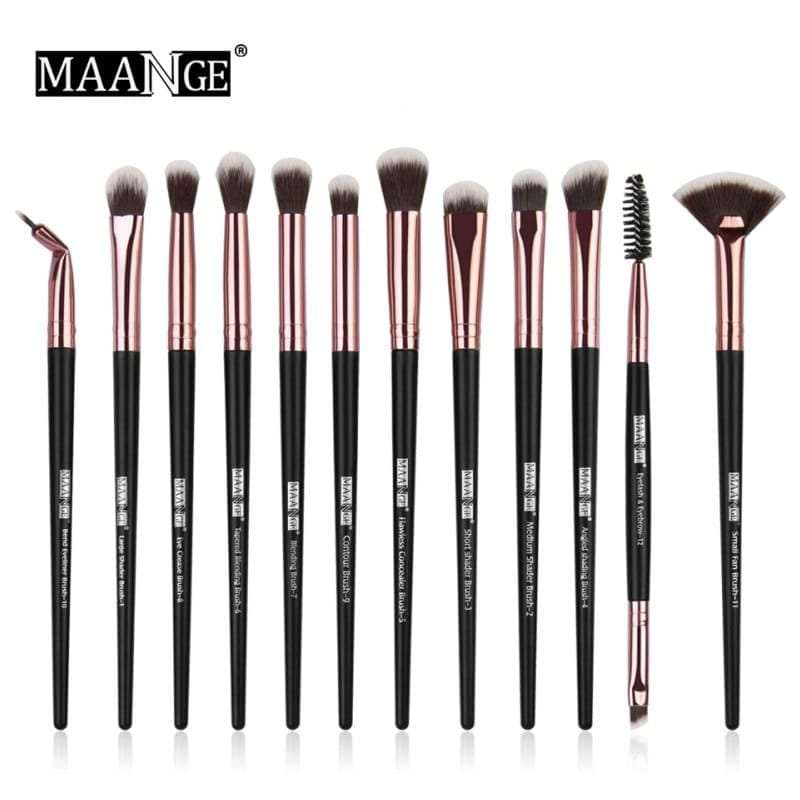 Maange 12 pcs Professional makeup Brush set black Golden