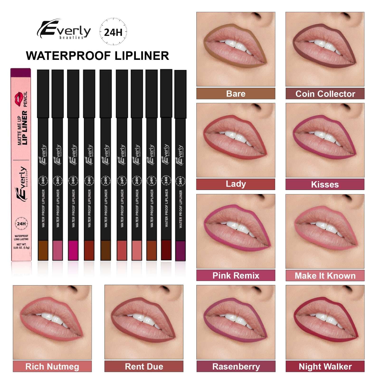Everly Beauties Matte Me Up 24H Waterproof  Long Lasting Lip Liner Pencil
