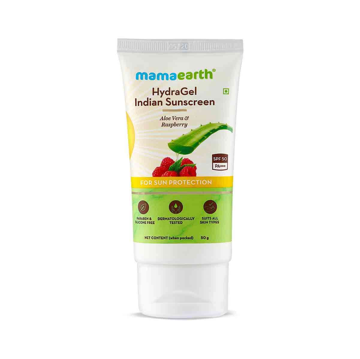 Mamaearth hydraGel indian sunscreen with aloe vera & raspberry