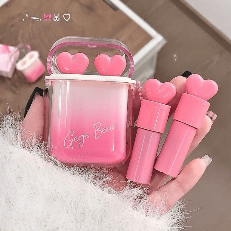 Gege Bear Heart Beating Earbuds Lipstick & Lip Gloss Combination