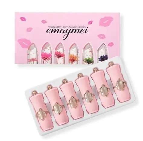 Emaymei Transparent Jelly Change Lipstick Waterproof Crystal Jelly Lipstick With Flower Inside 3.8gm 6 Pcs