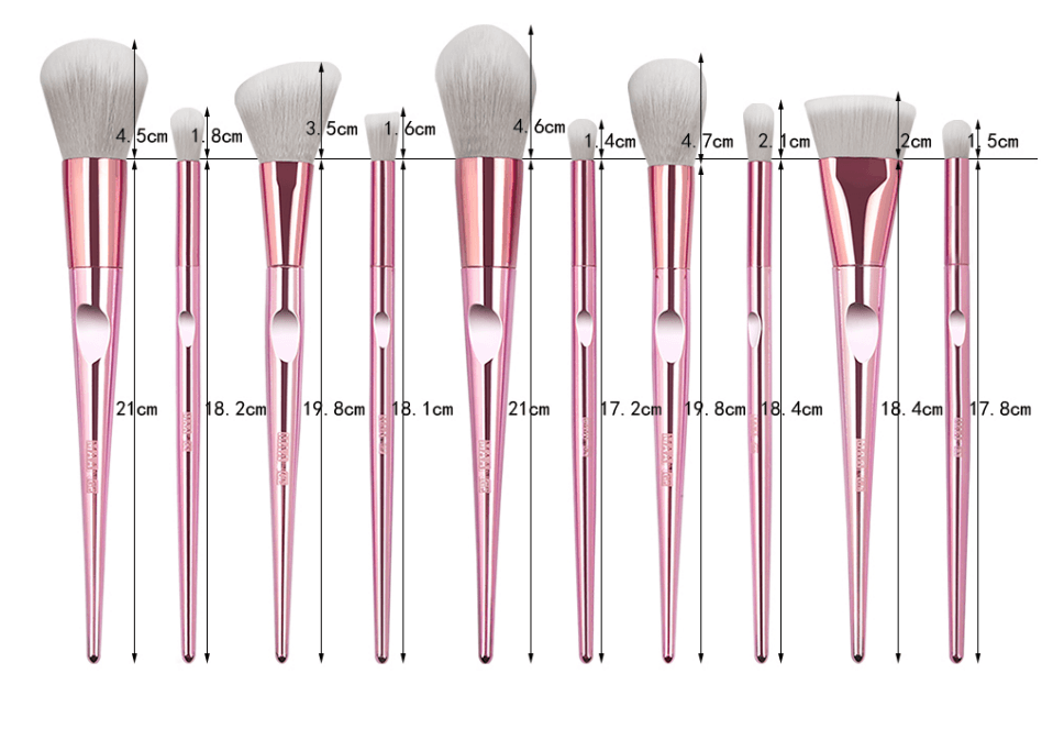 MAANGE 10 Piece Makeup Brush Set Metal Pink With Pouch