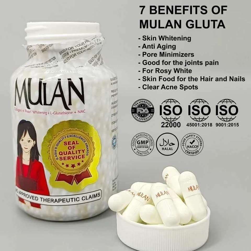 Mulan Gluta capsule Skin Whitening, Anti-Aging, Detox - 60 piece