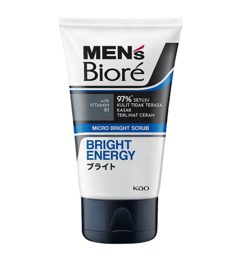 Men's Biore 97% Bright Energy Scrub Facial Wash with Vitamin B3 (100g)