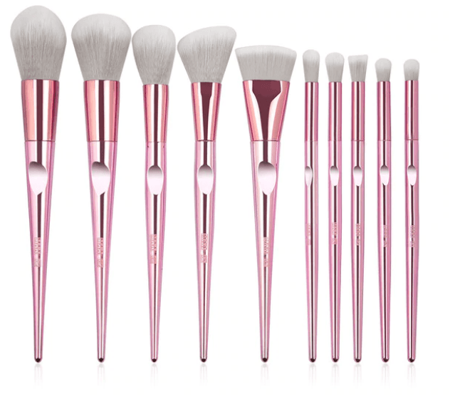 MAANGE 10 Piece Makeup Brush Set Metal Pink With Pouch 3