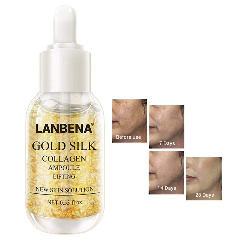 LANBENA GOLD SILK COLLAGEN AMPOULE SERUM REMOVES MELANIN LIGHTEN DARK SPOTS WHITENING FIRMING FLEXIBLE ANTI AGING ANTI WRINKLE