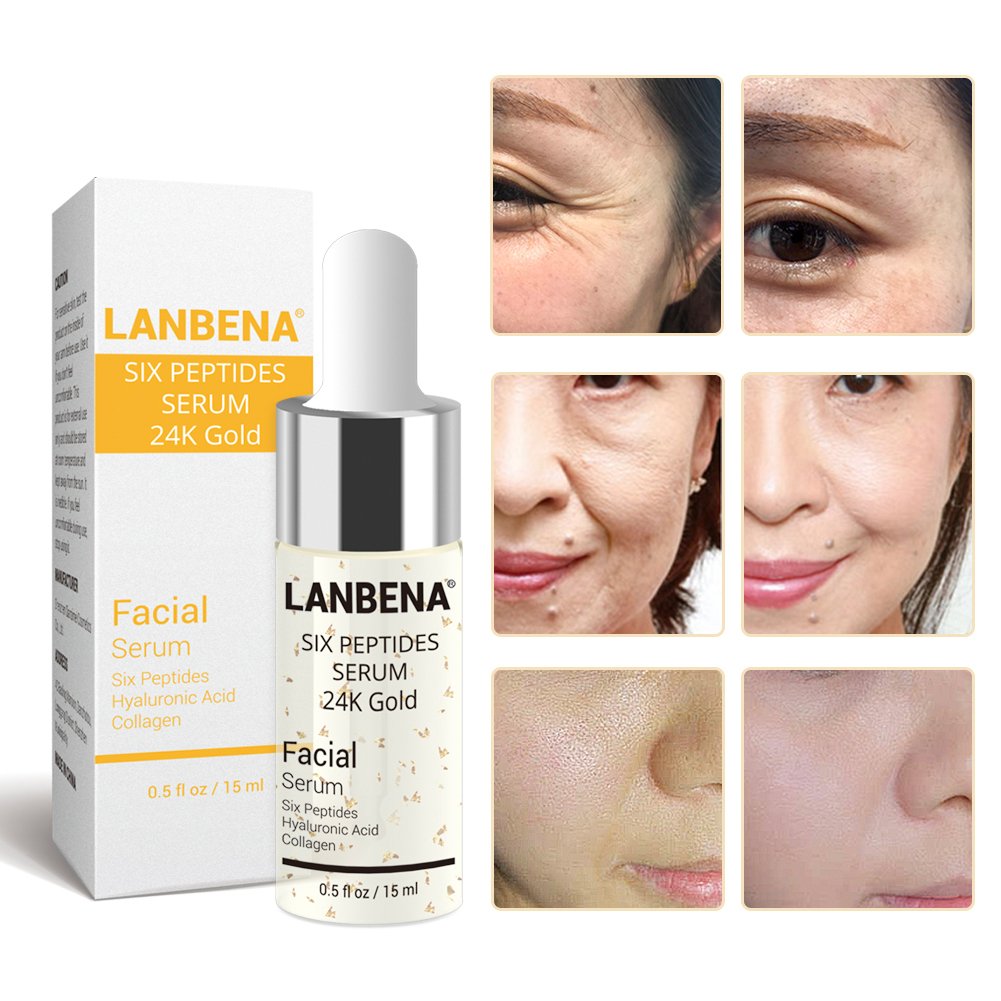 LANBENA Six Peptides Serum 24K Gold Anti-aging Serum Anti-wrinkle Firm Fine Lines Moisturizing 0.5 fl oz