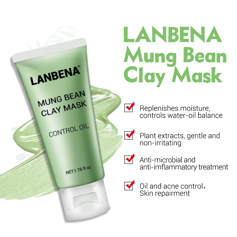 LANBENA MUNG BEAN CLAY FACE MASK REDUCE ACNE MARKS NOURISHING DEEP CLEANING OIL CONTROLLING CLEAN PORES REMOVE GREASE SKIN CARE