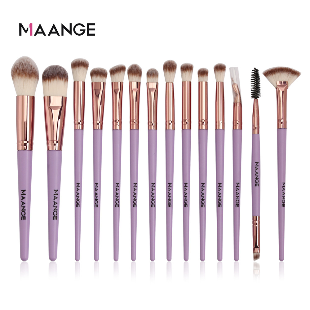 Maange 14pcs Purple Color Eye Makeup Brush set brown golden