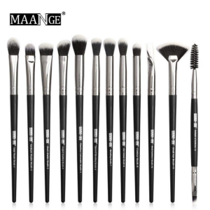 Maange 12 pcs Professional makeup Brush set black silver