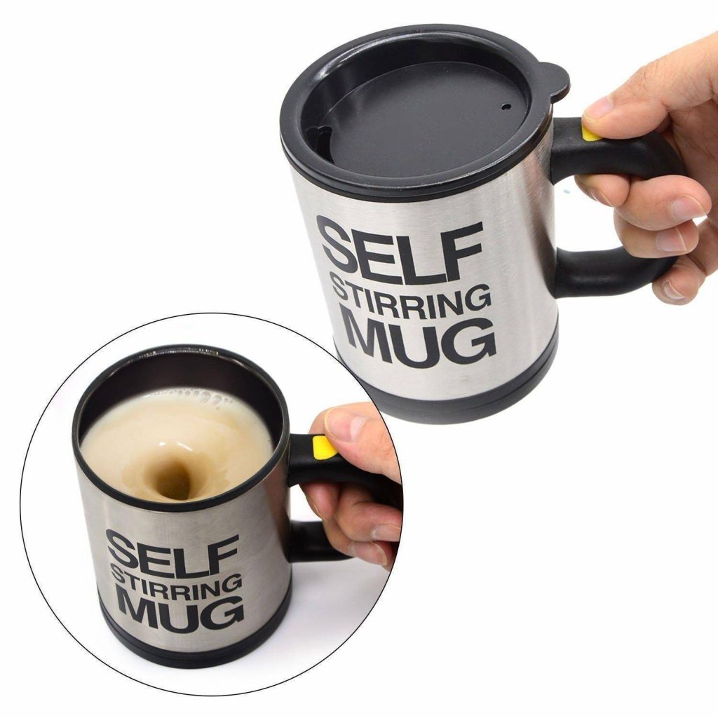 Self Stirring Mug Cup - Silver and Black