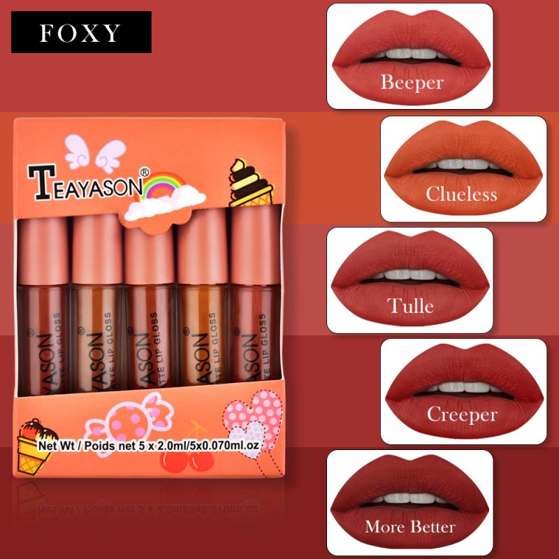 TEAYASON 5PCS Set Lasting Velvet Lip Gloss