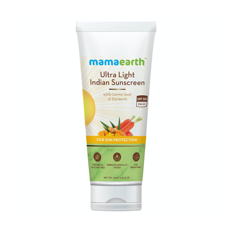 Mama Earth Ultra Light Indian Sunscreen with Carrot Seed, Turmeric and SPF 50 PA+++-(80ml) Cloud Shop BD 8906087771333