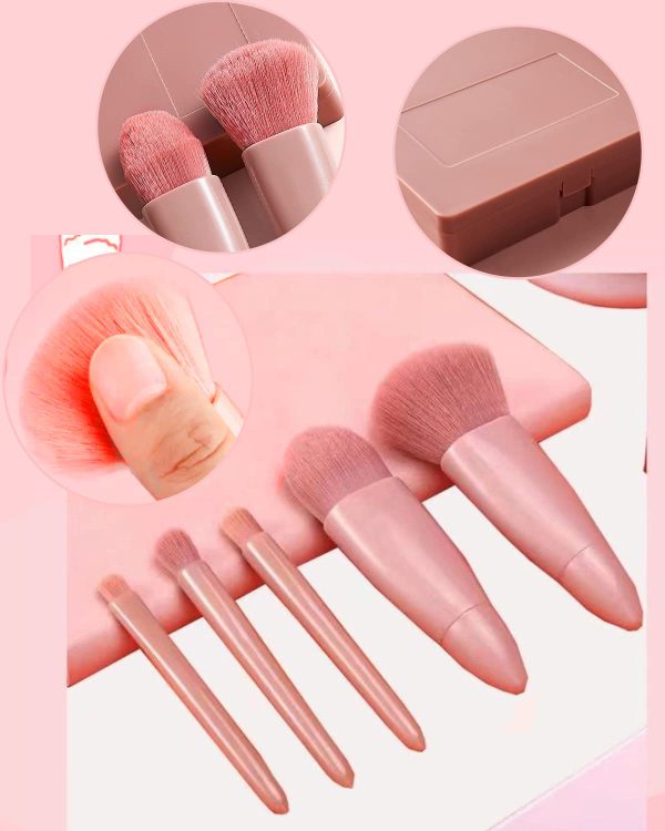 5Pcs Portable Makeup Brushes Set with Mirror Box - Image 4