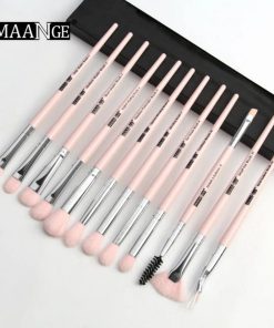 Maange 12pcs Professional Makeup Brush Set Pink Silver