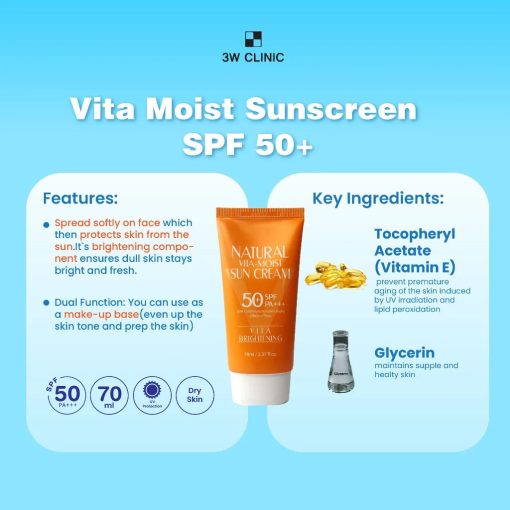 3W Clinic Natural Vita-Moist Sun Cream SPF 50+ PA+++ - Image 3