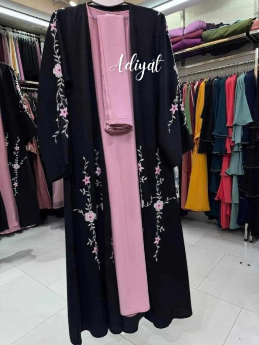 Soft Dubai Zoom Fabric Karchupi Work Blossom Abaya