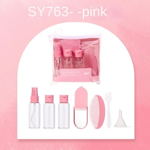 7Pcs Refillable Travel Split Bottle Set - Pink - Image 2