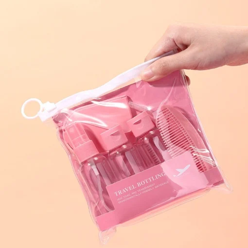 7Pcs Refillable Travel Split Bottle Set - Pink