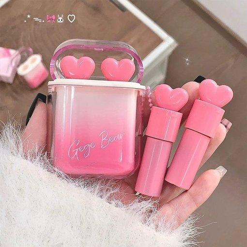 Gege Bear Heart Beating Earbuds Lipstick & Lip Gloss Combination