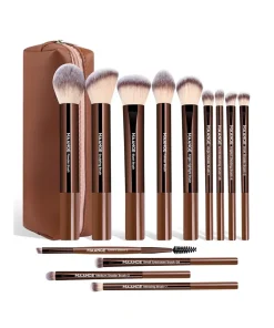 MAANGE 13PCS Dark Brown Brush Set Dark with Makeup Bag