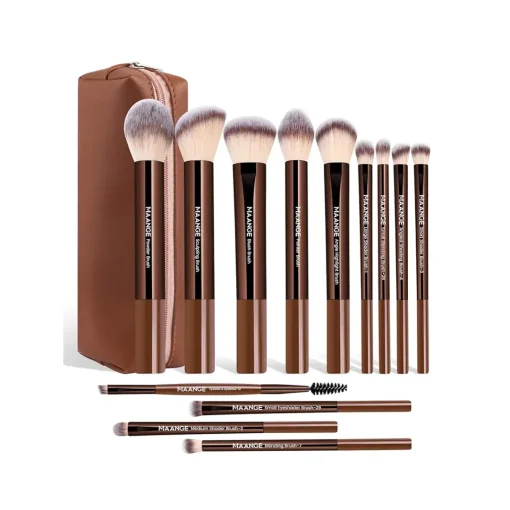MAANGE 13PCS Dark Brown Brush Set Dark with Makeup Bag