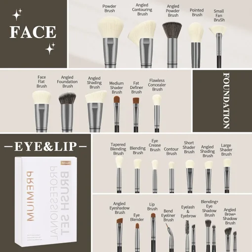 MAANGE 25 Pieces Professional Makeup Brush Set - White - Image 3