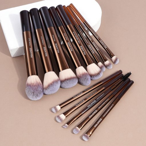 MAANGE 13PCS Dark Brown Brush Set Dark with Makeup Bag - Image 2